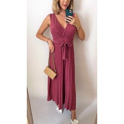 Rochie ieftina eleganta roz midi cu sclipici si cordon in talie