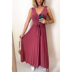 Rochie ieftina eleganta roz midi cu sclipici si cordon in talie