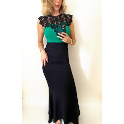 Rochie de seara lunga neagra si corset verde brodat