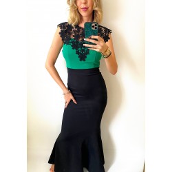 Rochie de seara lunga neagra si corset verde brodat
