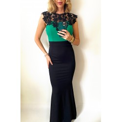 Rochie de seara lunga neagra si corset verde brodat