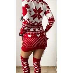 Compleu dama ieftin din tricot rosu minunat compus din rochie, caciula si jambiere Craciun HEAD