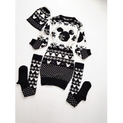 Compleu dama ieftin din tricot negru minunat compus din rochie, caciula si jambiere Craciun Head