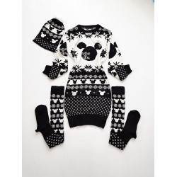 Compleu dama ieftin din tricot negru minunat compus din rochie, caciula si jambiere Craciun Head