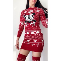 Compleu dama ieftin din tricot rosu minunat compus din rochie, caciula si jambiere Craciun MK