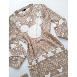 Compleu dama ieftin din tricot crem minunat compus din rochie, caciula si jambiere Craciun Head