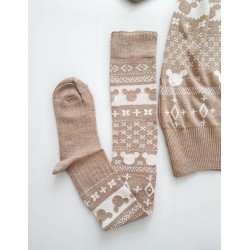 Compleu dama ieftin din tricot crem minunat compus din rochie, caciula si jambiere Craciun Head