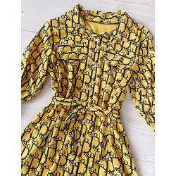 Rochie dama ieftina casual galbena tip camasa cu imprimeu Litere