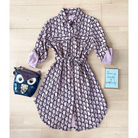  Rochie dama ieftina casual alba tip camasa cu imprimeu Litere