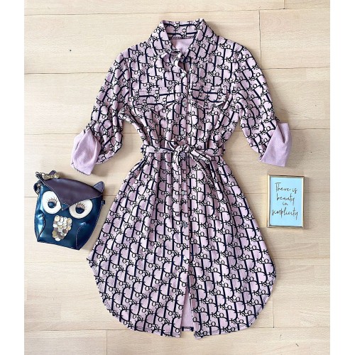 Rochie dama ieftina casual alba tip camasa cu imprimeu Litere