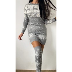 Compleu dama ieftin din tricot gri minunat compus din rochie, caciula,fular si jambiere Craciun FULAR