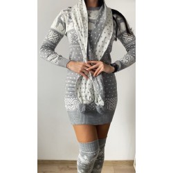 Compleu dama ieftin din tricot gri minunat compus din rochie, caciula,fular si jambiere Craciun FULAR