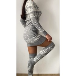 Compleu dama ieftin din tricot gri minunat compus din rochie, caciula,fular si jambiere Craciun FULAR