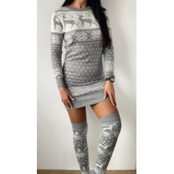 Compleu dama ieftin din tricot gri minunat compus din rochie, caciula,fular si jambiere Craciun FULAR