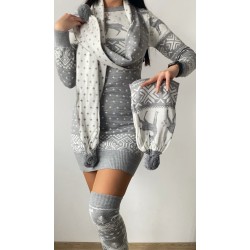 Compleu dama ieftin din tricot gri minunat compus din rochie, caciula,fular si jambiere Craciun FULAR