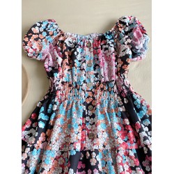 Rochie midi de vara lejera cu imprimeu floral de culoare neagra