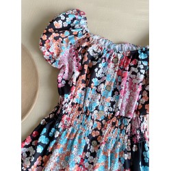 Rochie midi de vara lejera cu imprimeu floral de culoare neagra