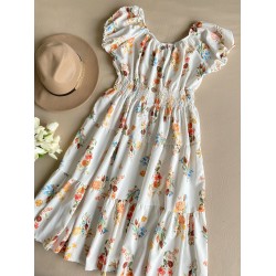 Rochie midi de vara lejera cu imprimeu floral de culoare alba