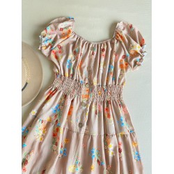 Rochie midi de vara lejera cu imprimeu floral de culoare crem