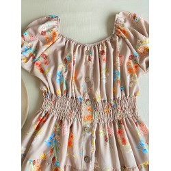 Rochie midi de vara lejera cu imprimeu floral de culoare crem