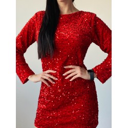 Rochie dama scurta eleganta rosie cu paiete si fundita neagra la spate