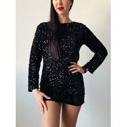 Rochie dama scurta eleganta neagra cu paiete si fundita neagra la spate