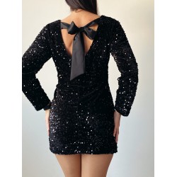 Rochie dama scurta eleganta neagra cu paiete si fundita neagra la spate