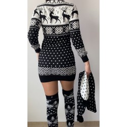 Compleu dama ieftin din tricot negru minunat compus din rochie, caciula,fular si jambiere Craciun FULAR