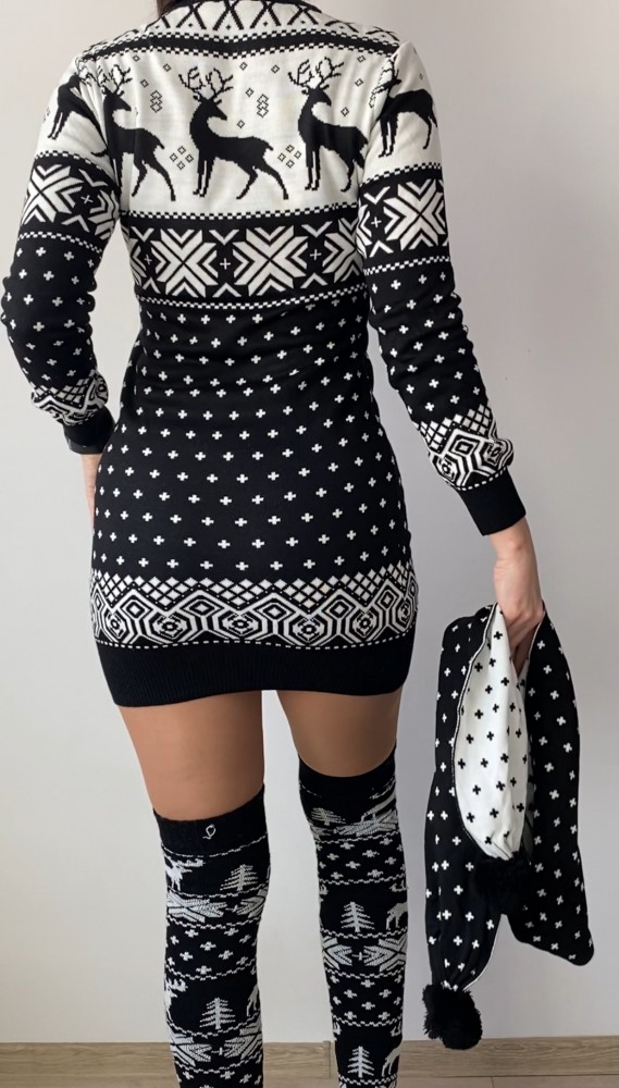 Compleu dama ieftin din tricot negru minunat compus din rochie, caciula,fular si jambiere Craciun FULAR
