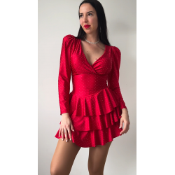 Rochie dama rosie perfecta Valentine's Day cu pliuri si pietricele stralucitoare