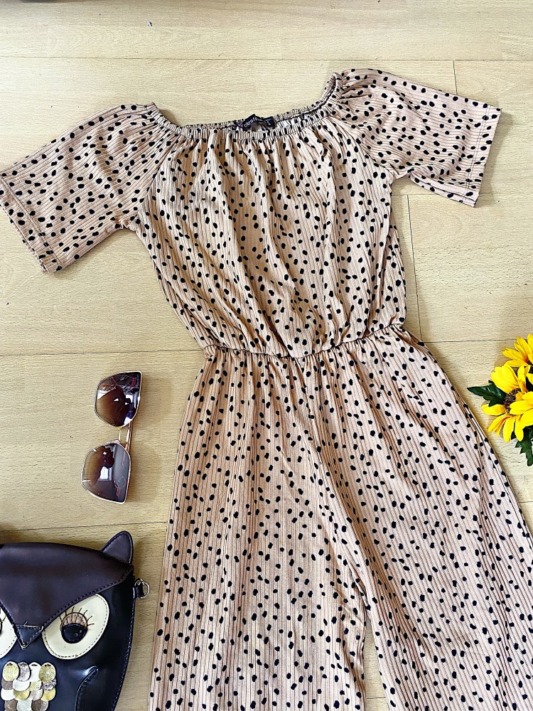 Salopeta dama lunga bej cu negru casual eleganta