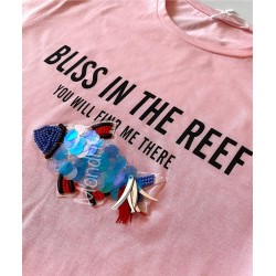 Tricou dama bumbac fin 100% roz cu maneca scurta si imprimeu din paiete Fish
