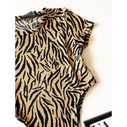 Body dama ieftin bumbac maro decupat lateral cu imprimeu Zebra